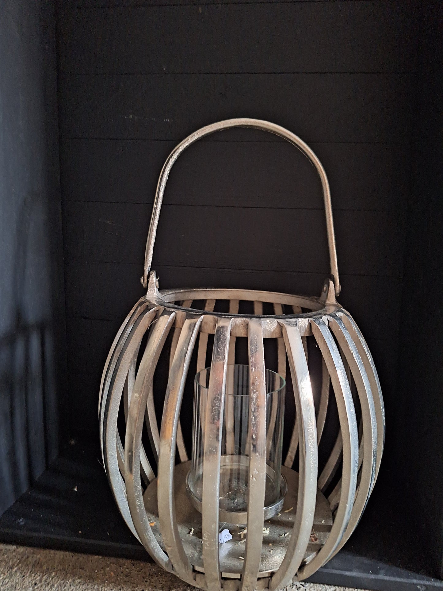 775242 Windlicht Alu silber mit Glas L65cm,H34cm,B34cm