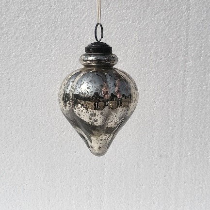 Weihnachtsornament Kegel Glas antik silber 11cm