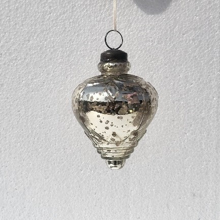 Weihnachtsornament Kegel Glas antik silber graviert 10,5cm