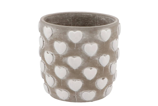 Topf Amore grau  Herz weiss 14x14x13cm,KR521768