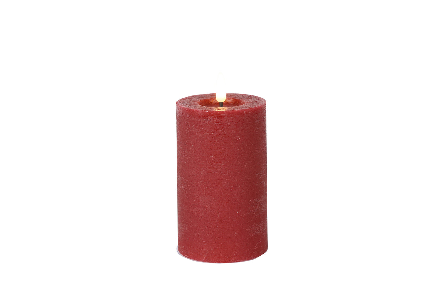 Stumpenkerze Rustikal 7,5cm,LED rd Lyon M rot, L7,5B7,5H12,5cm